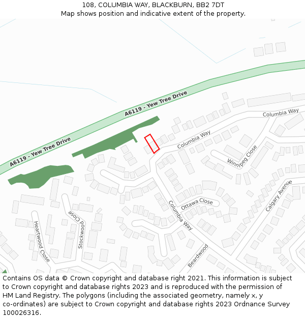 108, COLUMBIA WAY, BLACKBURN, BB2 7DT: Location map and indicative extent of plot