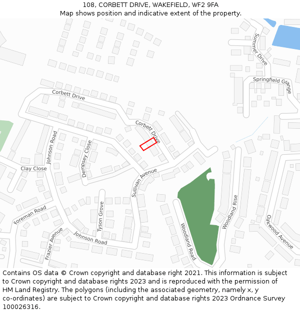 108, CORBETT DRIVE, WAKEFIELD, WF2 9FA: Location map and indicative extent of plot