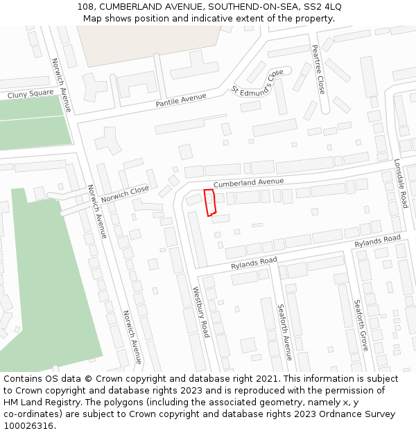 108, CUMBERLAND AVENUE, SOUTHEND-ON-SEA, SS2 4LQ: Location map and indicative extent of plot