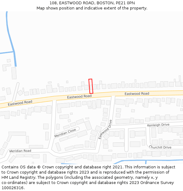108, EASTWOOD ROAD, BOSTON, PE21 0PN: Location map and indicative extent of plot