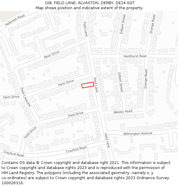 108, FIELD LANE, ALVASTON, DERBY, DE24 0GT: Location map and indicative extent of plot