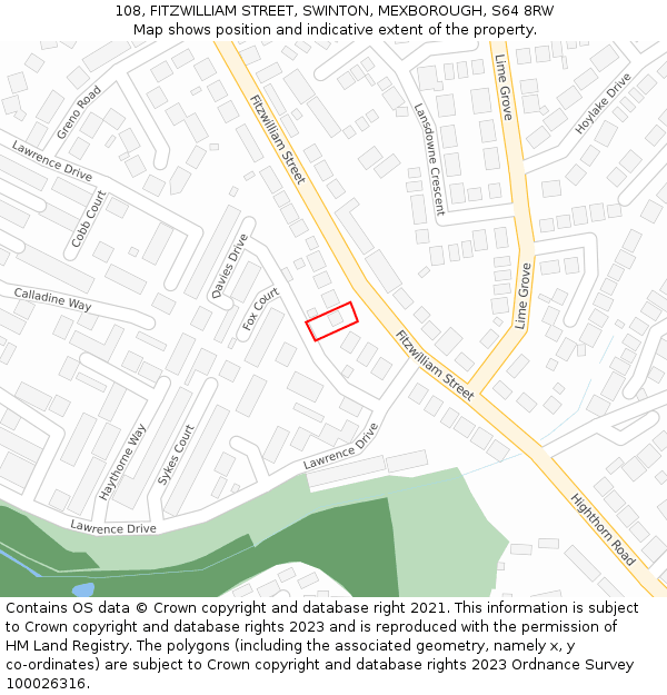108, FITZWILLIAM STREET, SWINTON, MEXBOROUGH, S64 8RW: Location map and indicative extent of plot