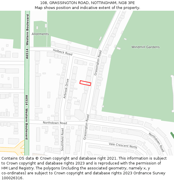 108, GRASSINGTON ROAD, NOTTINGHAM, NG8 3PE: Location map and indicative extent of plot