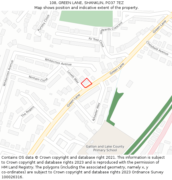 108, GREEN LANE, SHANKLIN, PO37 7EZ: Location map and indicative extent of plot