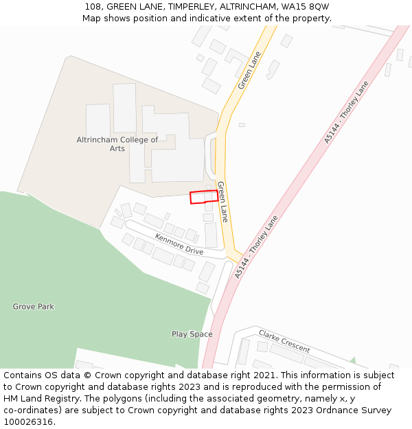 108, GREEN LANE, TIMPERLEY, ALTRINCHAM, WA15 8QW: Location map and indicative extent of plot