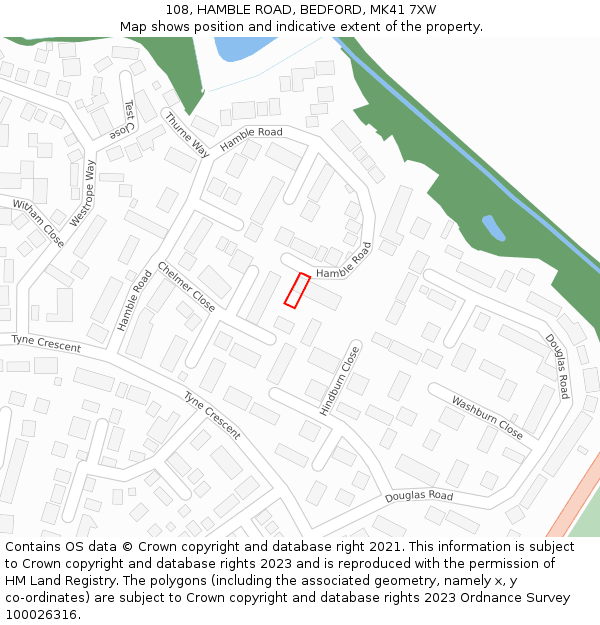 108, HAMBLE ROAD, BEDFORD, MK41 7XW: Location map and indicative extent of plot