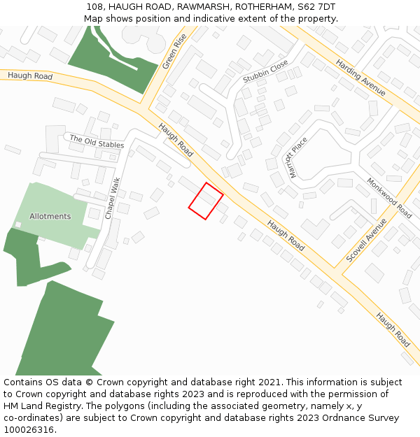 108, HAUGH ROAD, RAWMARSH, ROTHERHAM, S62 7DT: Location map and indicative extent of plot