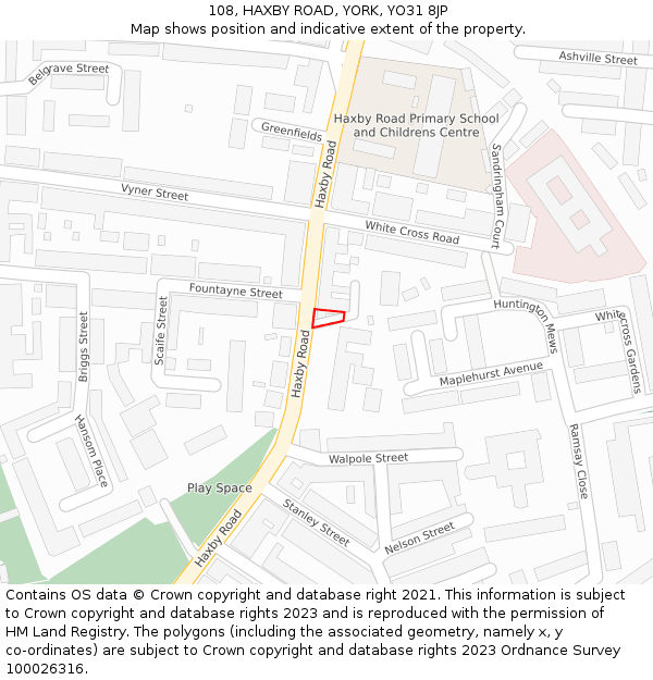 108, HAXBY ROAD, YORK, YO31 8JP: Location map and indicative extent of plot