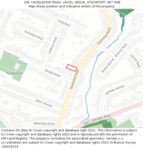 108, HAZELWOOD ROAD, HAZEL GROVE, STOCKPORT, SK7 4NB: Location map and indicative extent of plot
