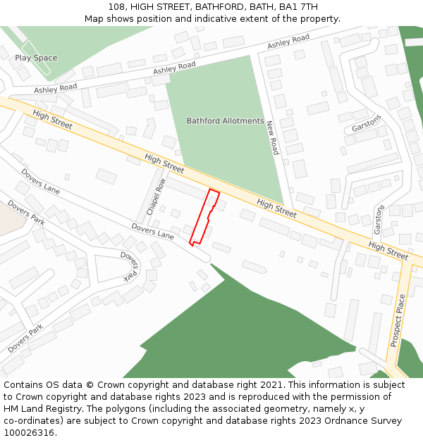108, HIGH STREET, BATHFORD, BATH, BA1 7TH: Location map and indicative extent of plot