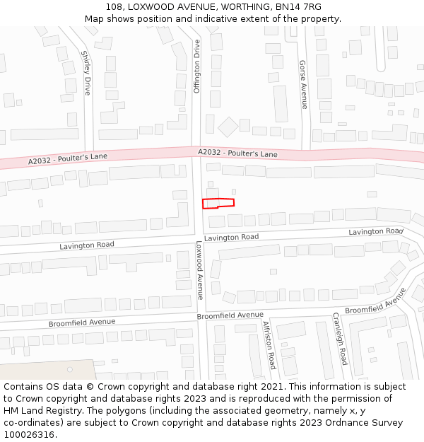 108, LOXWOOD AVENUE, WORTHING, BN14 7RG: Location map and indicative extent of plot