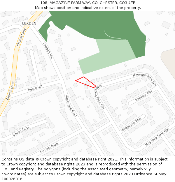 108, MAGAZINE FARM WAY, COLCHESTER, CO3 4ER: Location map and indicative extent of plot