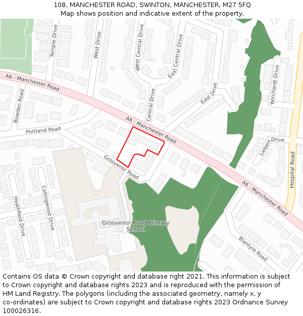 108, MANCHESTER ROAD, SWINTON, MANCHESTER, M27 5FQ: Location map and indicative extent of plot