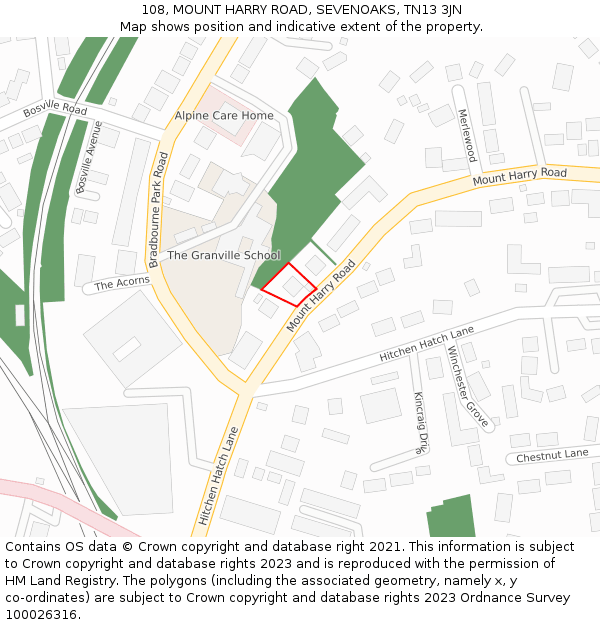 108, MOUNT HARRY ROAD, SEVENOAKS, TN13 3JN: Location map and indicative extent of plot