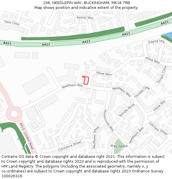 108, NEEDLEPIN WAY, BUCKINGHAM, MK18 7RB: Location map and indicative extent of plot