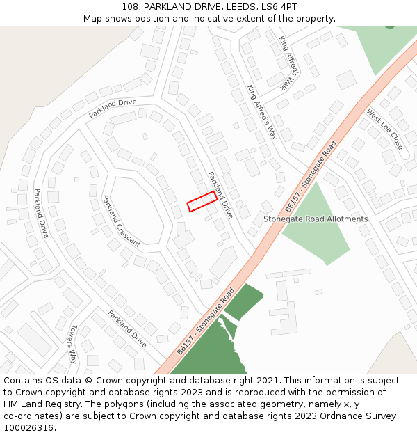 108, PARKLAND DRIVE, LEEDS, LS6 4PT: Location map and indicative extent of plot