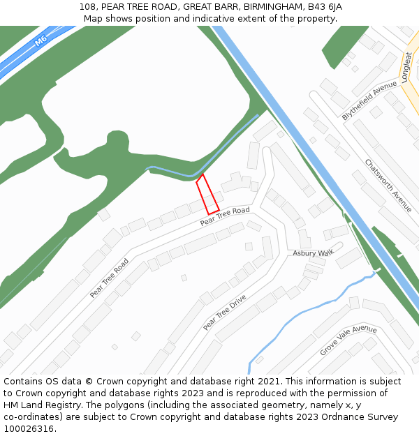 108, PEAR TREE ROAD, GREAT BARR, BIRMINGHAM, B43 6JA: Location map and indicative extent of plot