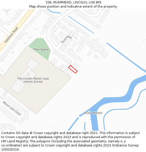 108, RIVERMEAD, LINCOLN, LN6 8FE: Location map and indicative extent of plot