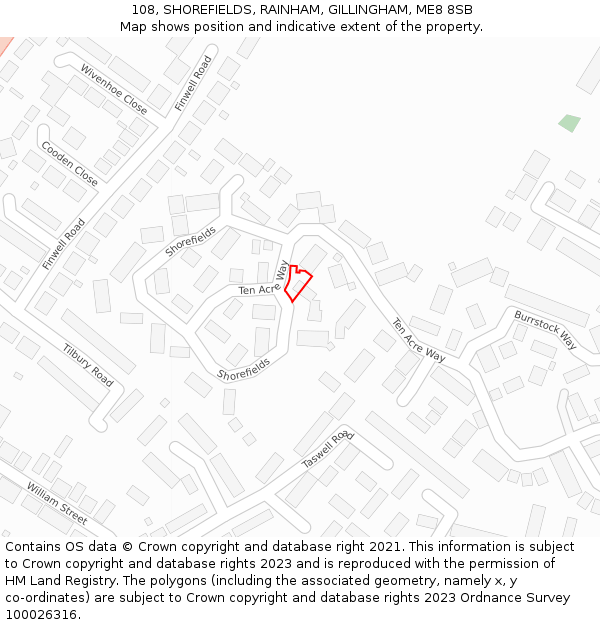 108, SHOREFIELDS, RAINHAM, GILLINGHAM, ME8 8SB: Location map and indicative extent of plot