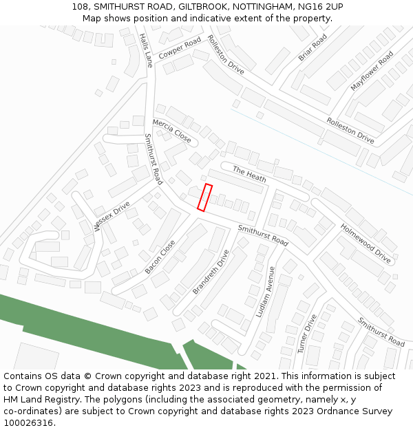 108, SMITHURST ROAD, GILTBROOK, NOTTINGHAM, NG16 2UP: Location map and indicative extent of plot