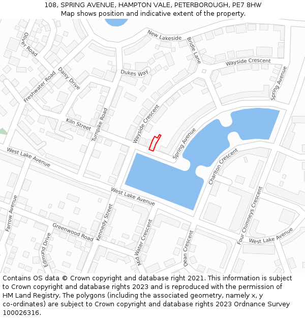 108, SPRING AVENUE, HAMPTON VALE, PETERBOROUGH, PE7 8HW: Location map and indicative extent of plot