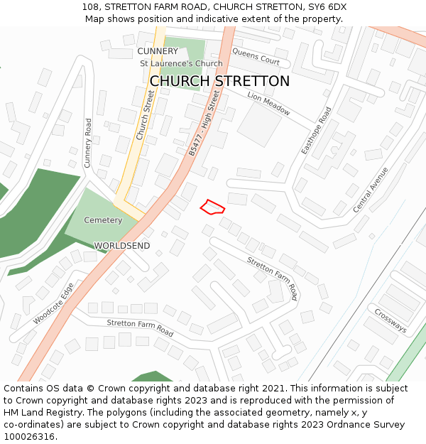 108, STRETTON FARM ROAD, CHURCH STRETTON, SY6 6DX: Location map and indicative extent of plot