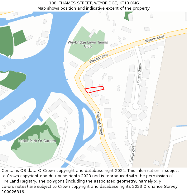 108, THAMES STREET, WEYBRIDGE, KT13 8NG: Location map and indicative extent of plot