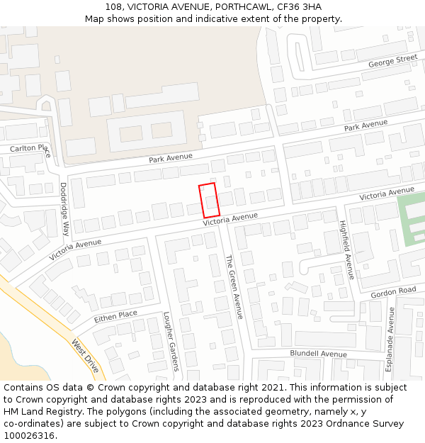 108, VICTORIA AVENUE, PORTHCAWL, CF36 3HA: Location map and indicative extent of plot