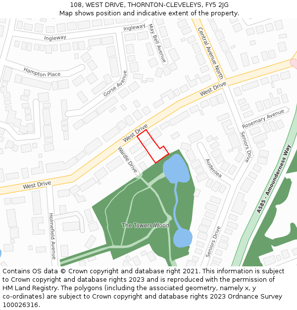 108, WEST DRIVE, THORNTON-CLEVELEYS, FY5 2JG: Location map and indicative extent of plot