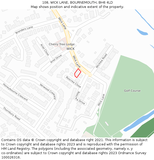 108, WICK LANE, BOURNEMOUTH, BH6 4LD: Location map and indicative extent of plot