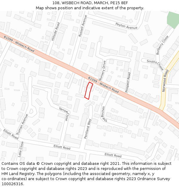 108, WISBECH ROAD, MARCH, PE15 8EF: Location map and indicative extent of plot