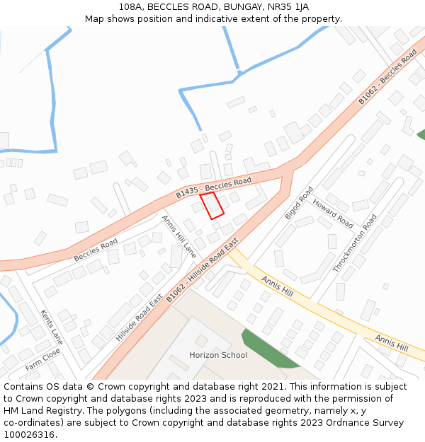 108A, BECCLES ROAD, BUNGAY, NR35 1JA: Location map and indicative extent of plot