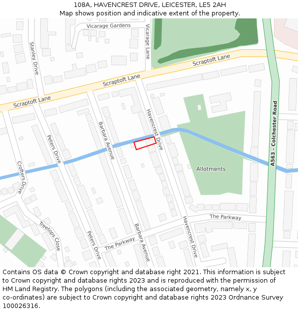 108A, HAVENCREST DRIVE, LEICESTER, LE5 2AH: Location map and indicative extent of plot