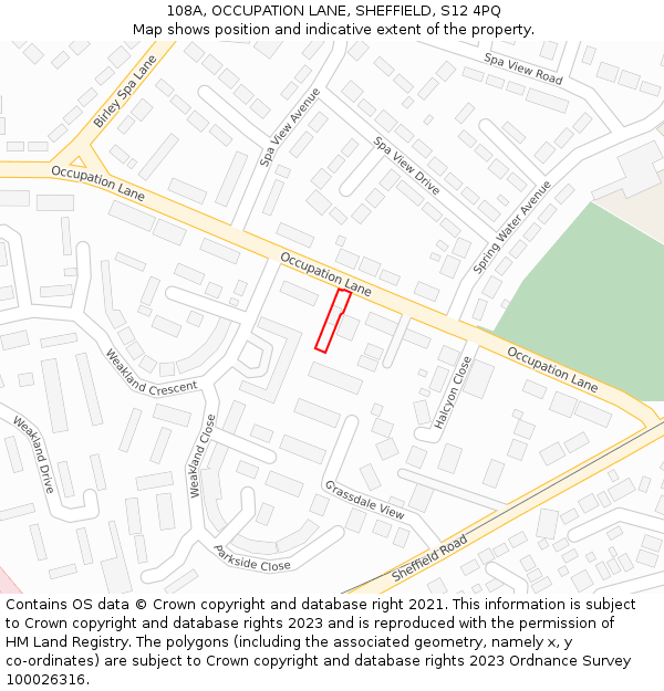 108A, OCCUPATION LANE, SHEFFIELD, S12 4PQ: Location map and indicative extent of plot