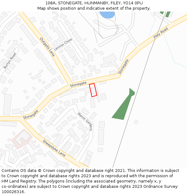 108A, STONEGATE, HUNMANBY, FILEY, YO14 0PU: Location map and indicative extent of plot