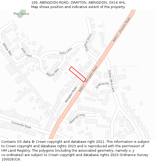 109, ABINGDON ROAD, DRAYTON, ABINGDON, OX14 4HL: Location map and indicative extent of plot