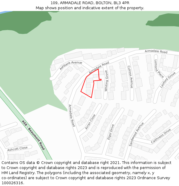 109, ARMADALE ROAD, BOLTON, BL3 4PR: Location map and indicative extent of plot