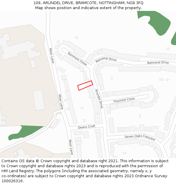 109, ARUNDEL DRIVE, BRAMCOTE, NOTTINGHAM, NG9 3FQ: Location map and indicative extent of plot