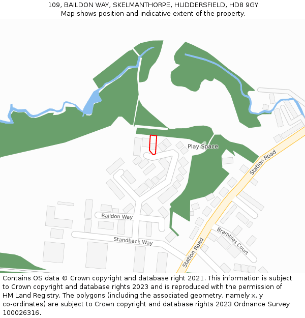 109, BAILDON WAY, SKELMANTHORPE, HUDDERSFIELD, HD8 9GY: Location map and indicative extent of plot
