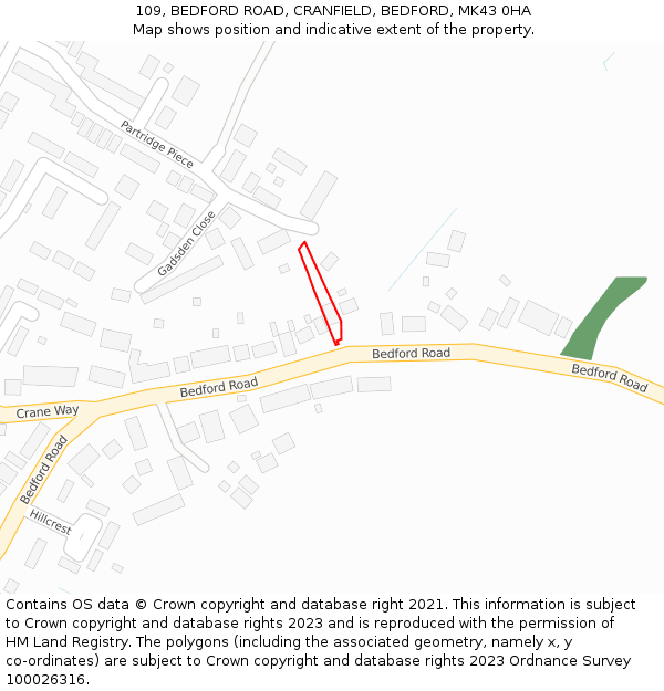 109, BEDFORD ROAD, CRANFIELD, BEDFORD, MK43 0HA: Location map and indicative extent of plot