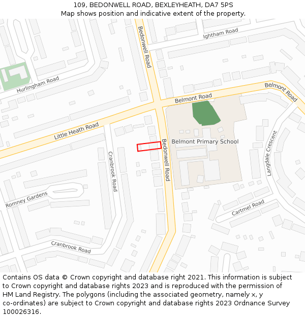 109, BEDONWELL ROAD, BEXLEYHEATH, DA7 5PS: Location map and indicative extent of plot
