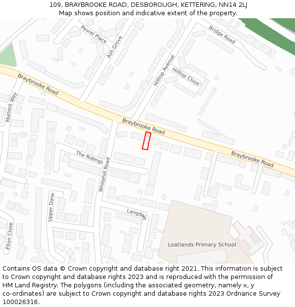 109, BRAYBROOKE ROAD, DESBOROUGH, KETTERING, NN14 2LJ: Location map and indicative extent of plot