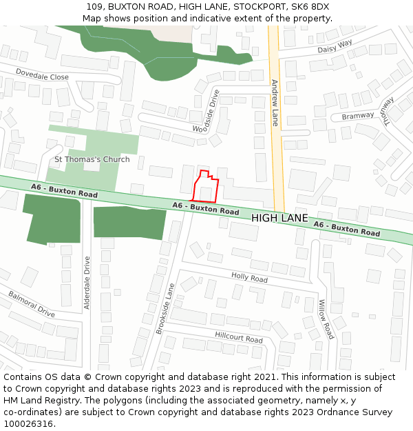 109, BUXTON ROAD, HIGH LANE, STOCKPORT, SK6 8DX: Location map and indicative extent of plot