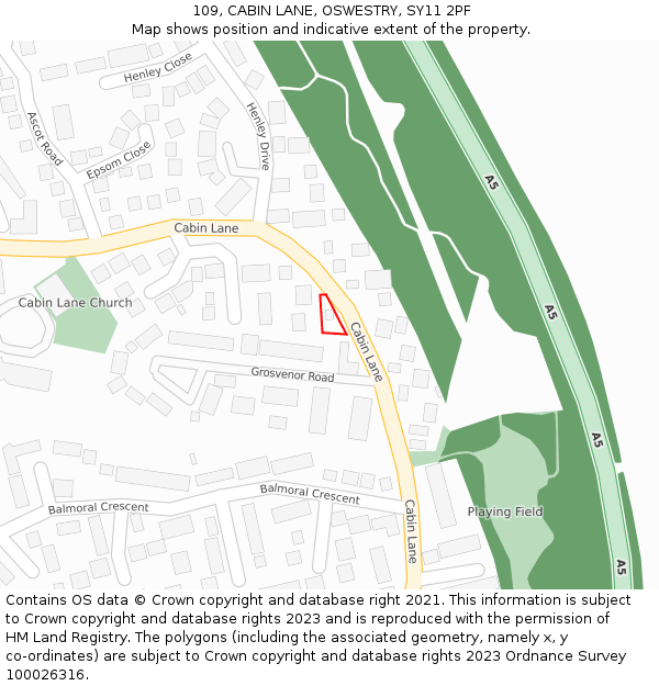 109, CABIN LANE, OSWESTRY, SY11 2PF: Location map and indicative extent of plot