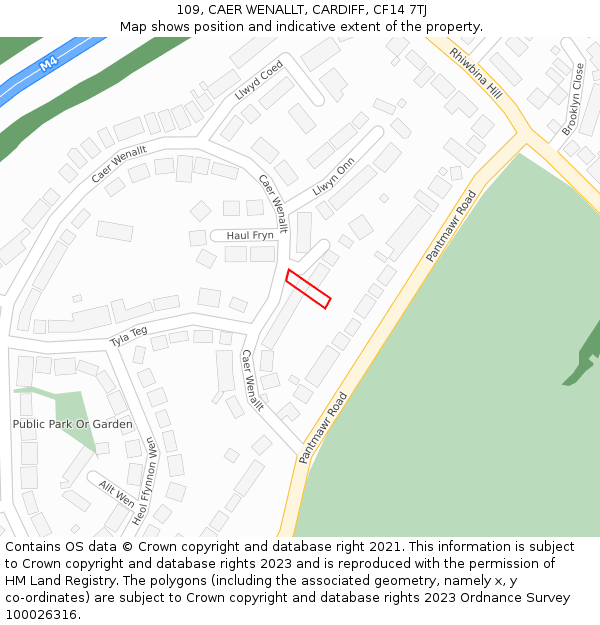 109, CAER WENALLT, CARDIFF, CF14 7TJ: Location map and indicative extent of plot