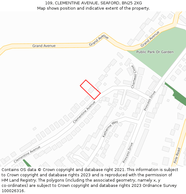 109, CLEMENTINE AVENUE, SEAFORD, BN25 2XG: Location map and indicative extent of plot