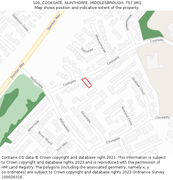 109, COOKGATE, NUNTHORPE, MIDDLESBROUGH, TS7 0RQ: Location map and indicative extent of plot