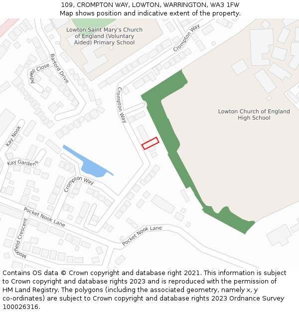 109, CROMPTON WAY, LOWTON, WARRINGTON, WA3 1FW: Location map and indicative extent of plot