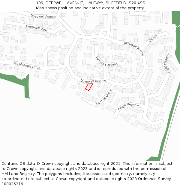109, DEEPWELL AVENUE, HALFWAY, SHEFFIELD, S20 4SS: Location map and indicative extent of plot