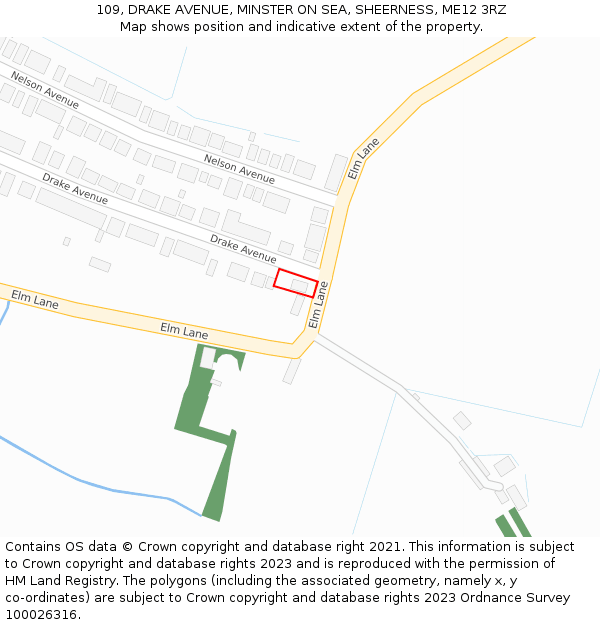 109, DRAKE AVENUE, MINSTER ON SEA, SHEERNESS, ME12 3RZ: Location map and indicative extent of plot